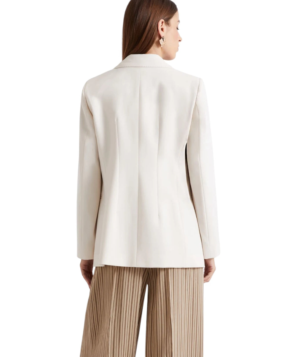 Double-Breasted Stretch Canvas Blazer with Metal Buttons
