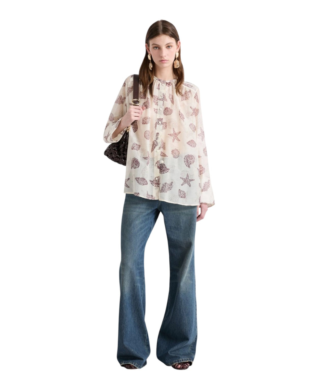 Women's silk voile shirt with covered buttons