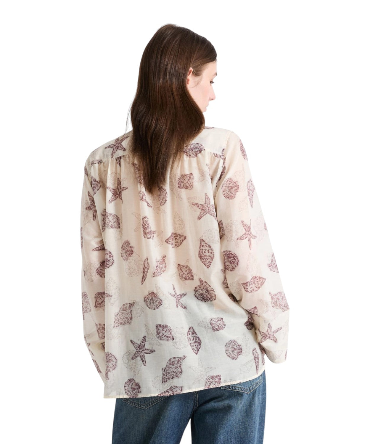 Women's silk voile shirt with covered buttons