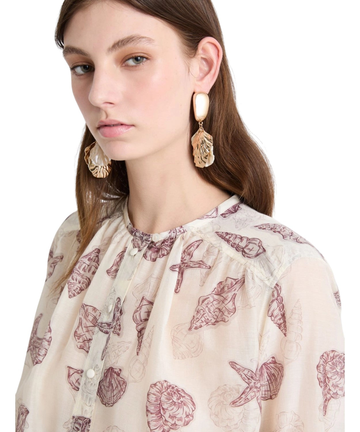 Women's silk voile shirt with covered buttons