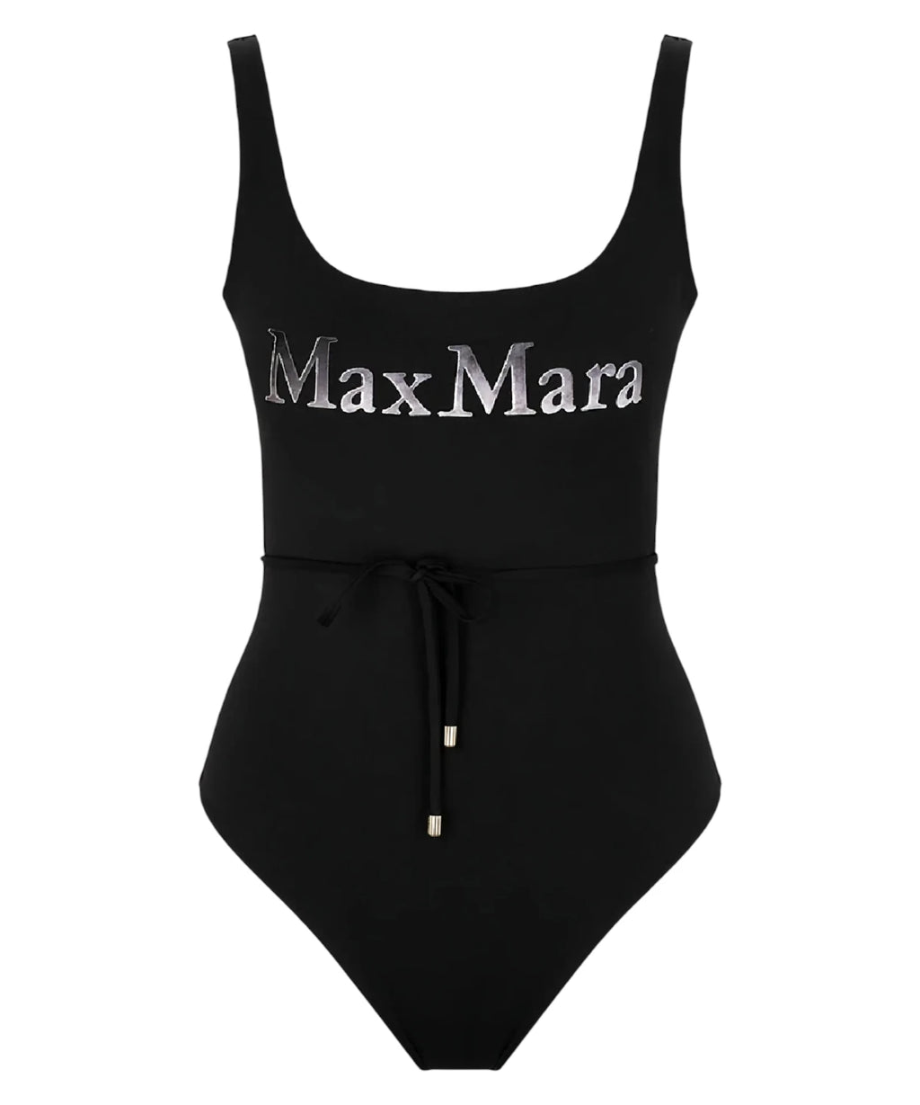 Max Mara Jersey One-Piece Swimsuit with Logo and Ties