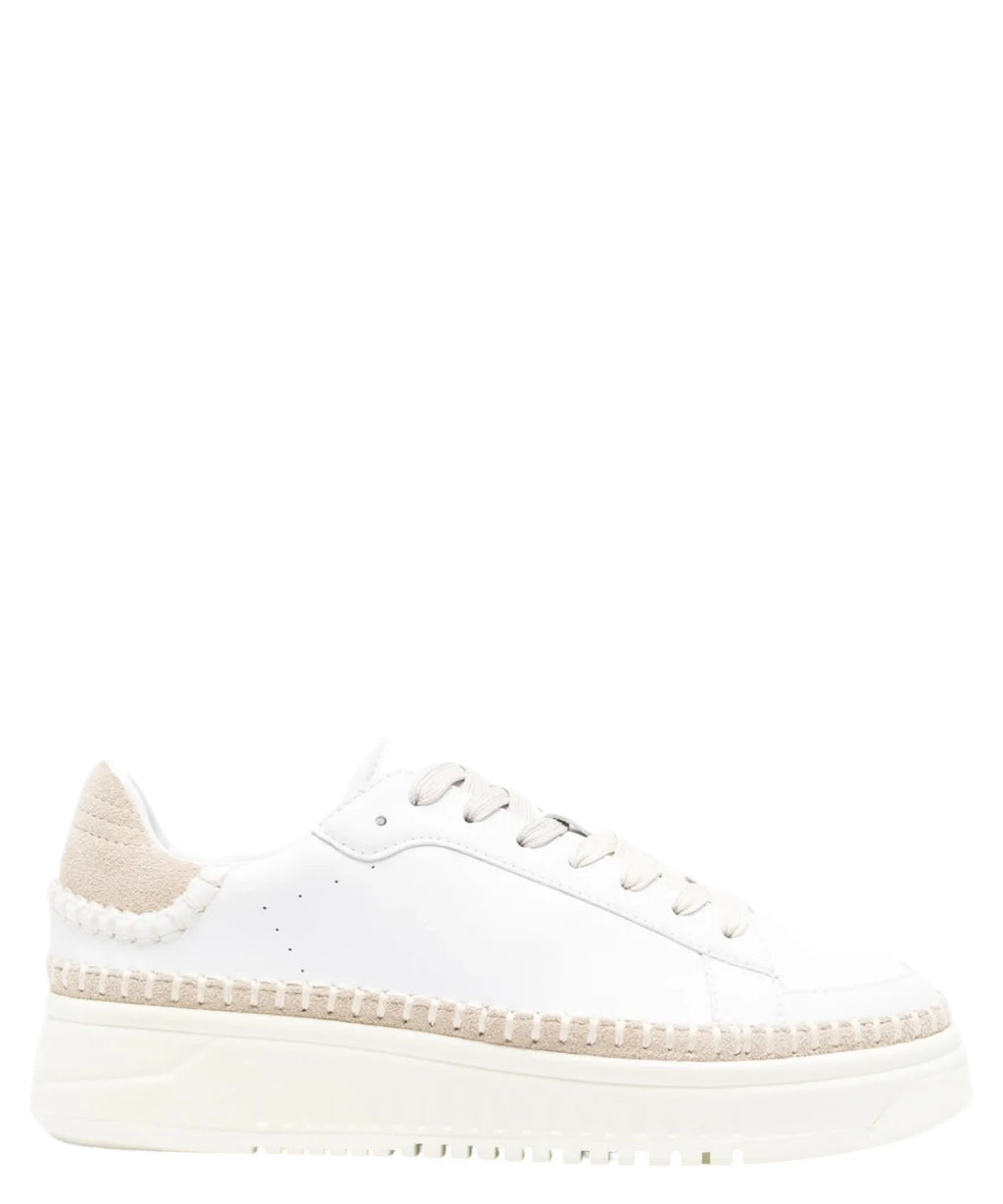 Emporio Armani Women's White Leather Platform Sneakers with High Sole