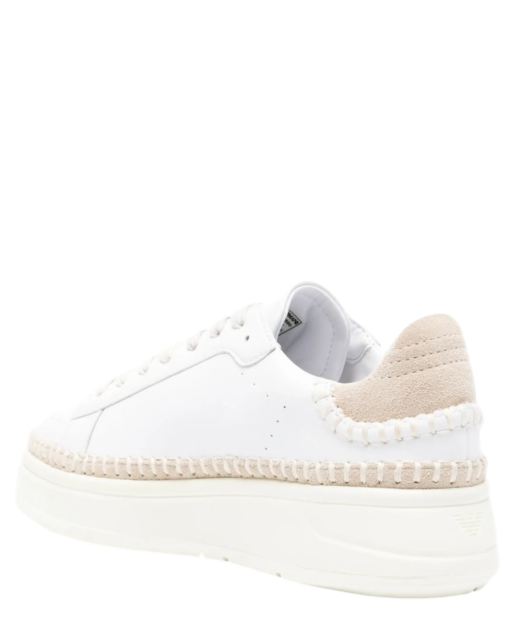 Emporio Armani Women's White Leather Platform Sneakers with High Sole