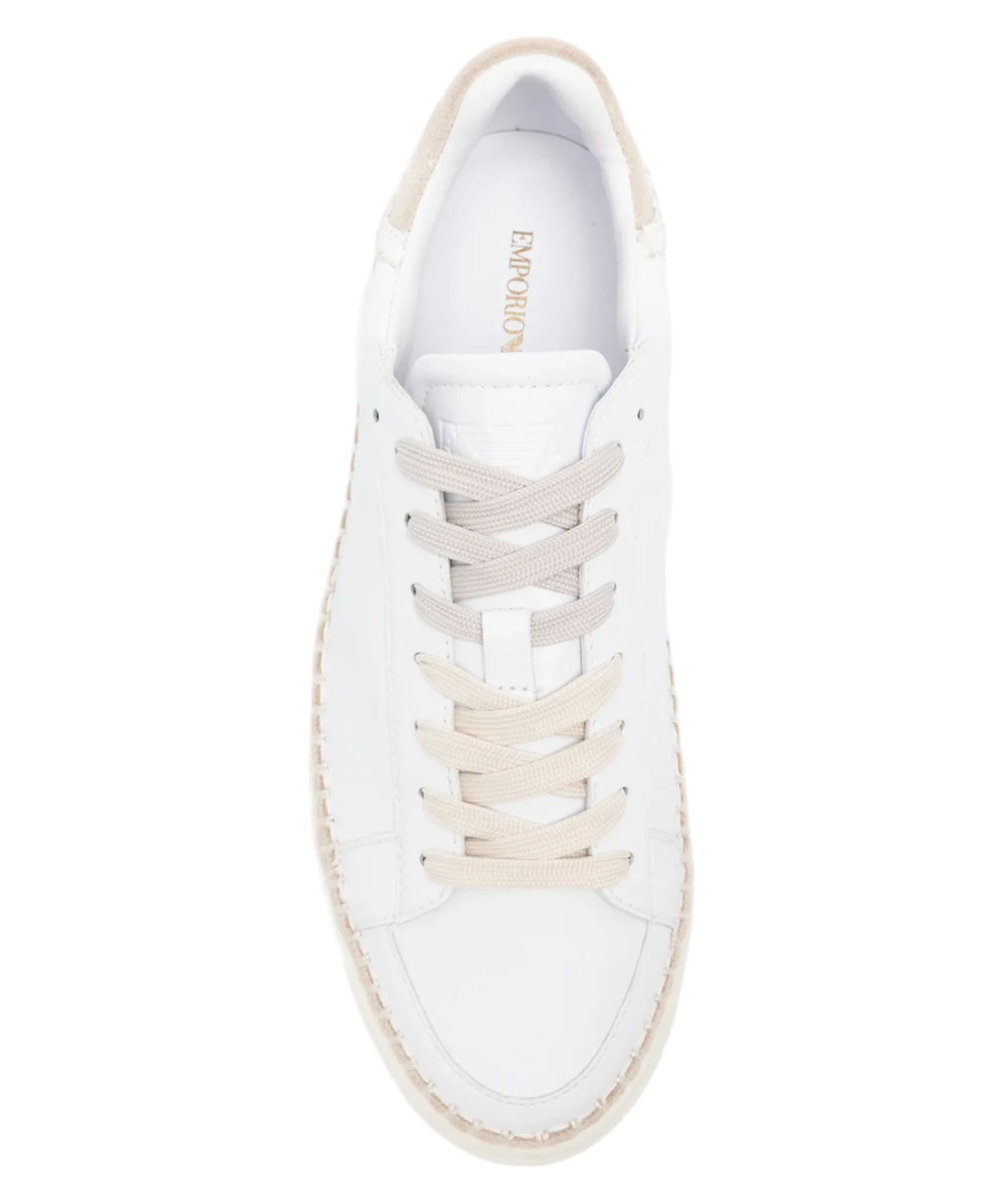 Emporio Armani Women's White Leather Platform Sneakers with High Sole