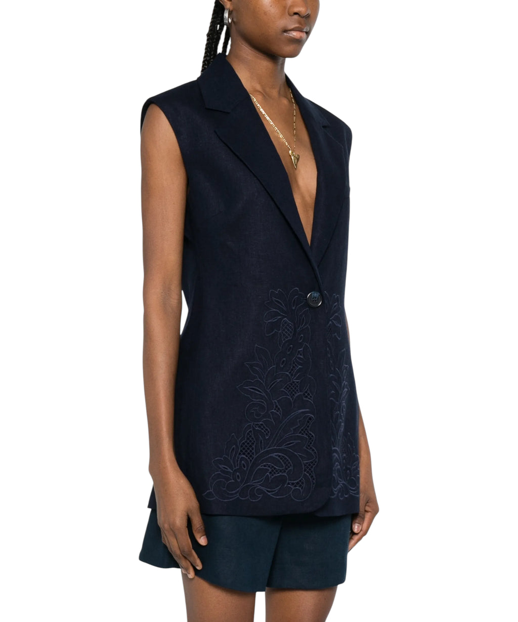 Twinset Lightweight Floral Linen and Viscose Gilet