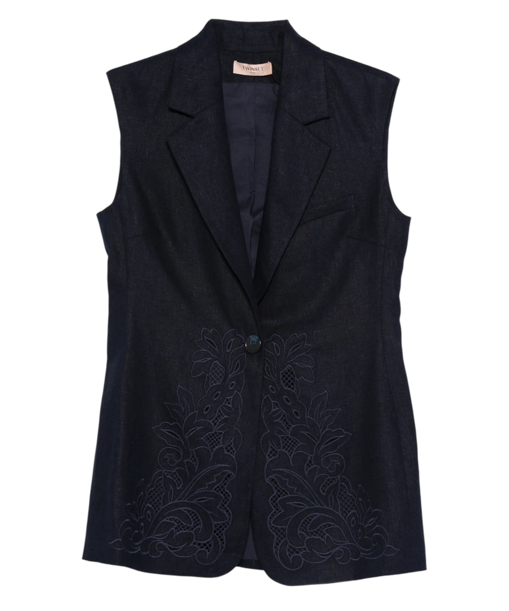 Twinset Lightweight Floral Linen and Viscose Gilet