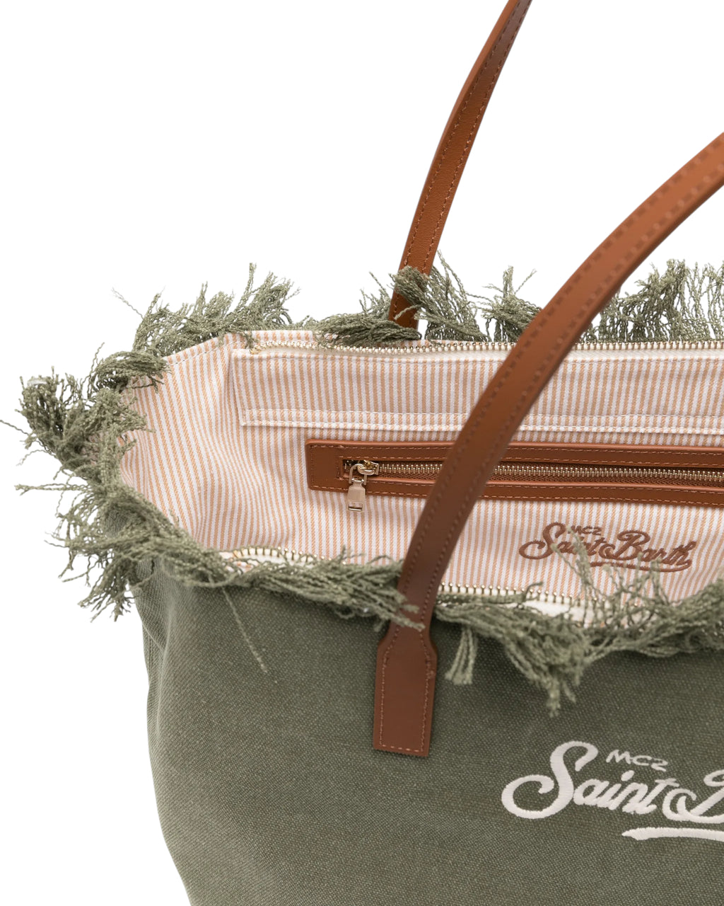 Bolso City Regular para mujer en canvas verde con flecos