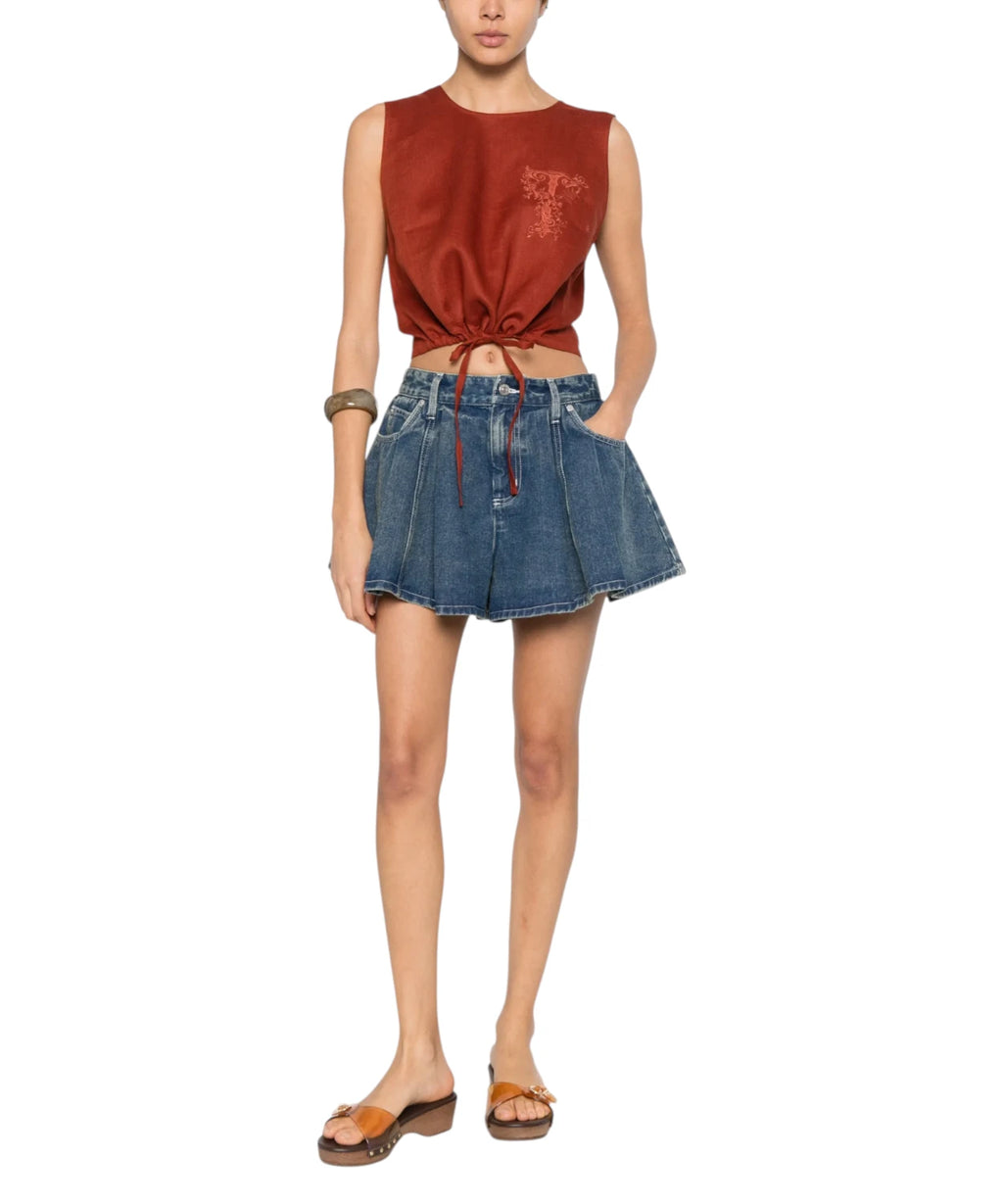 Crop Top Dames Twinset in Linnen met Knoop en Logo