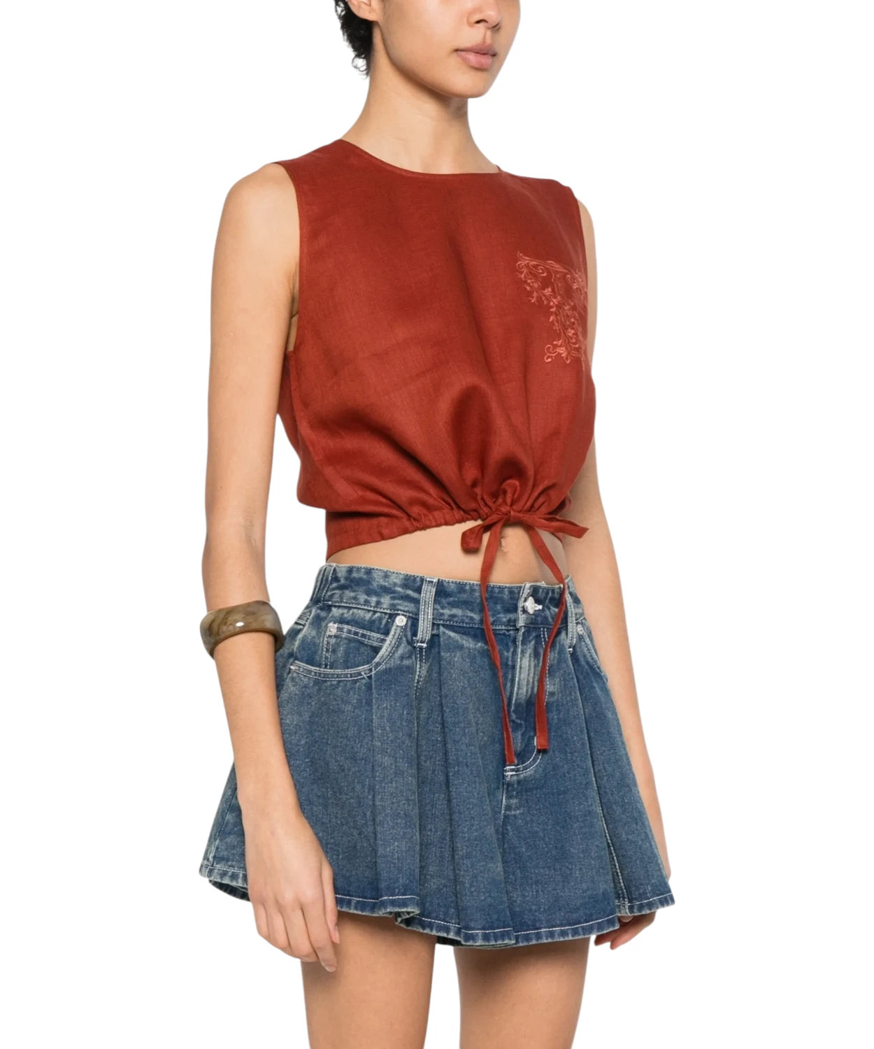 Crop Top Donna Twinset in Lino con Nodo e Logo
