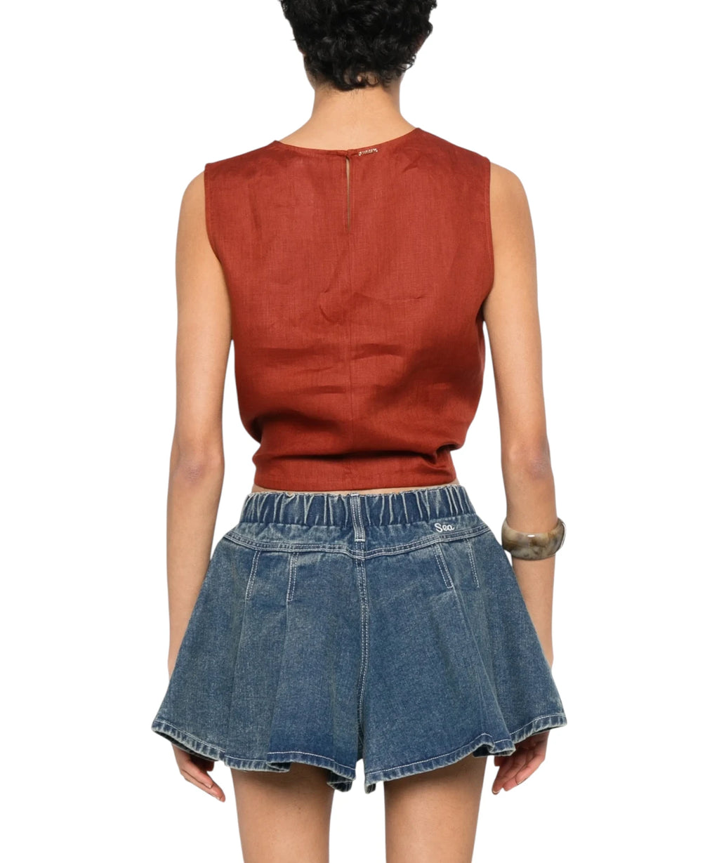 Crop Top Dames Twinset in Linnen met Knoop en Logo
