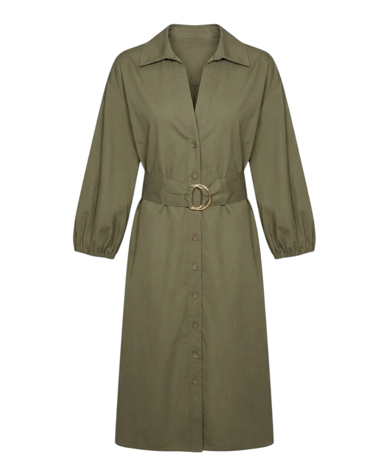 Twinset Midi Cotton Dress with Buttons and Belt