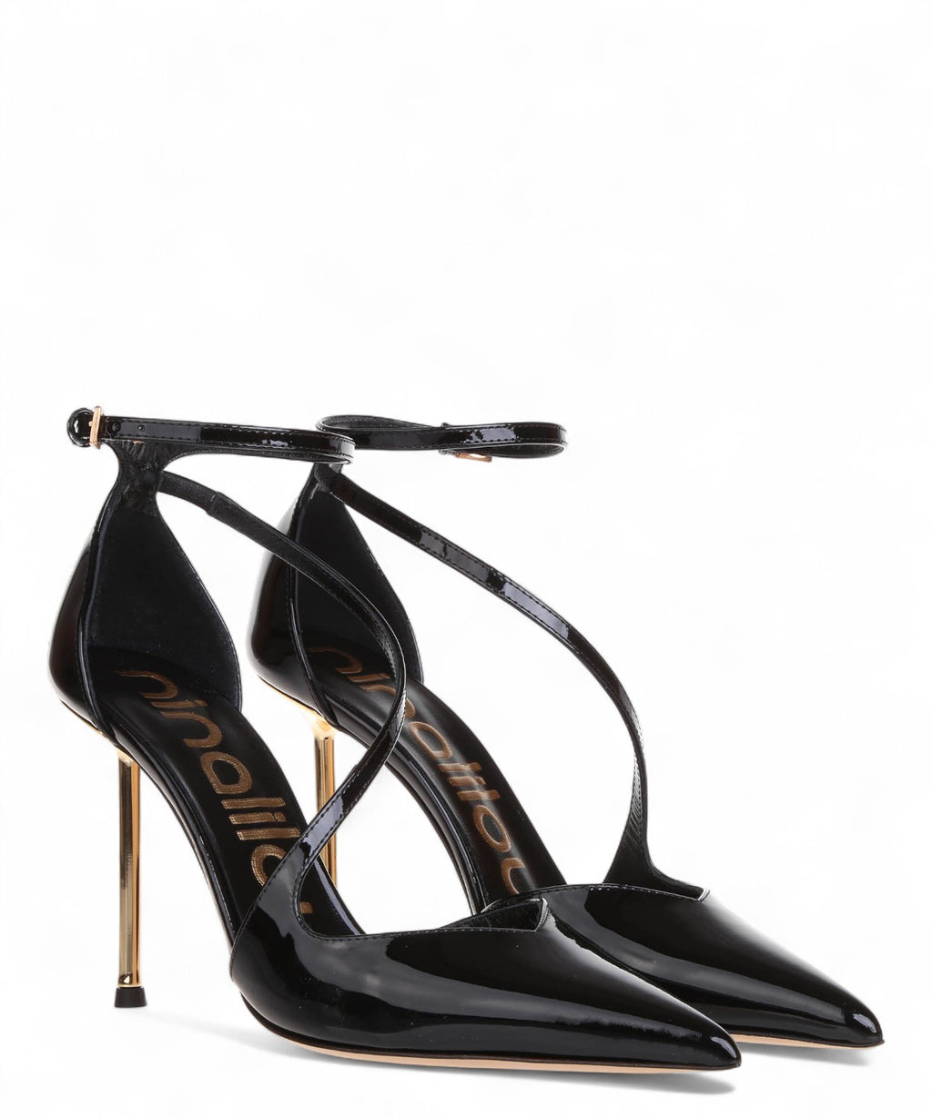 Ninalilou Helen Décolleté in Vernice con Cinturino e Tacco Dorato-NINALILOU-Décolleté-Vittorio Citro Boutique