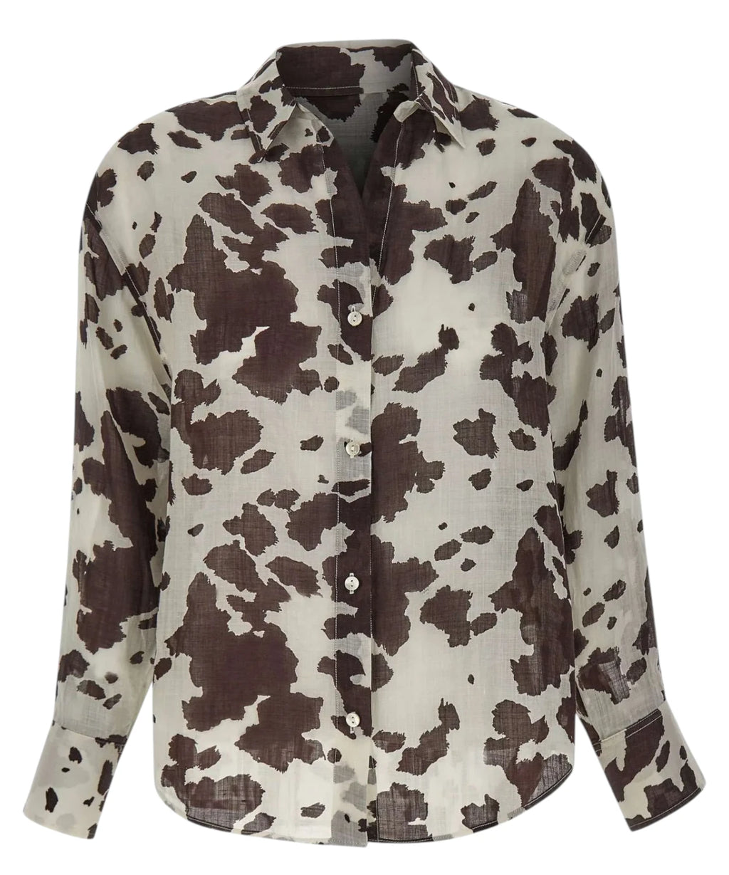 Brigitte Silk Shirt with Cow Print