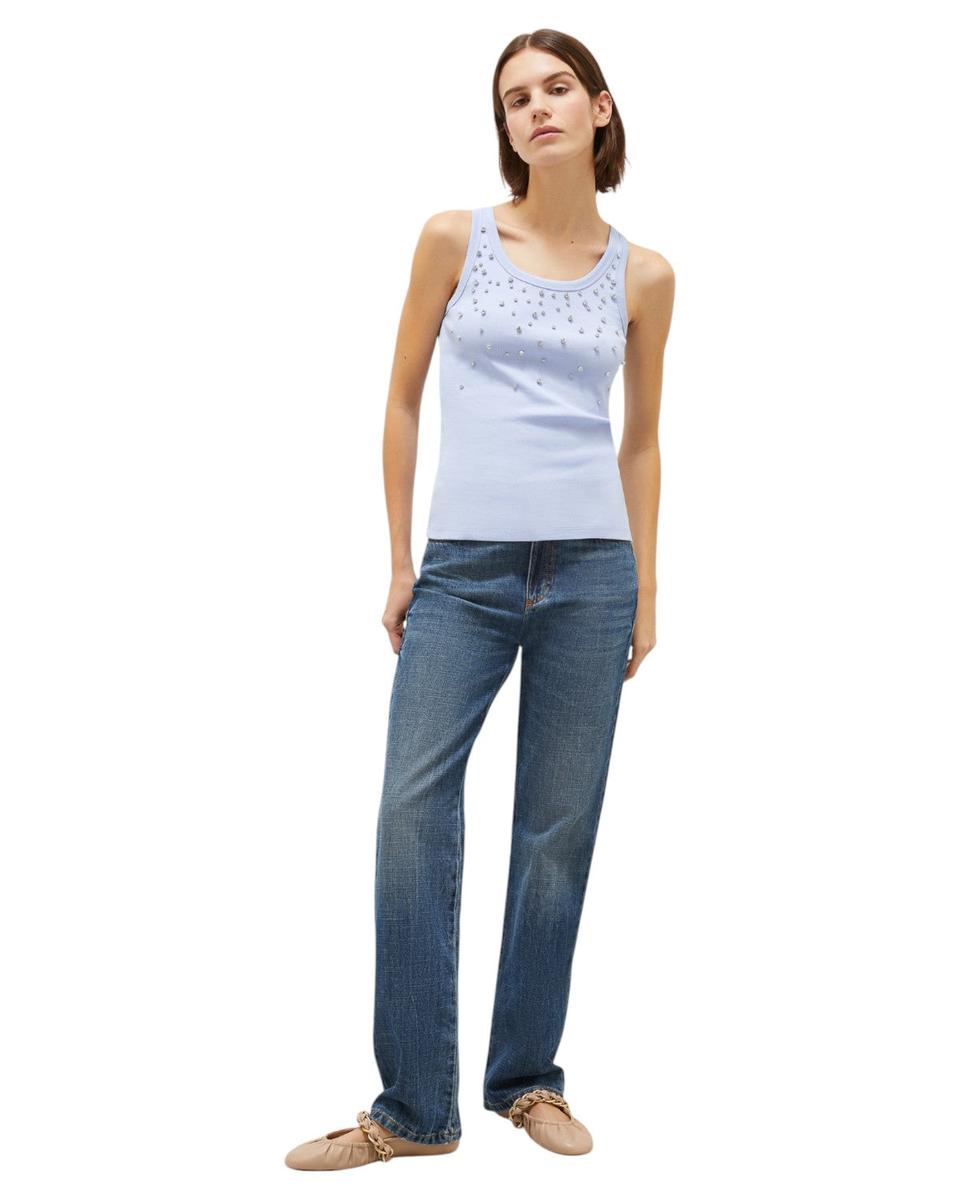 Canotta in Cotone Stretch con Cristalli Cabochon-Marella-Top-Vittorio Citro Boutique
