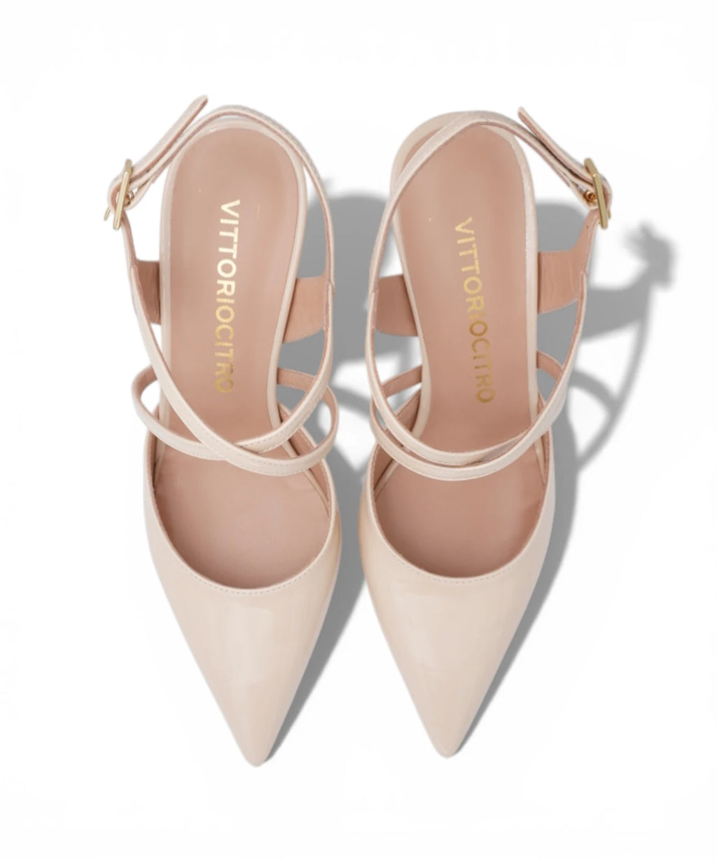 Décolleté Slingback Vernice Beige - Elegance og Komfort