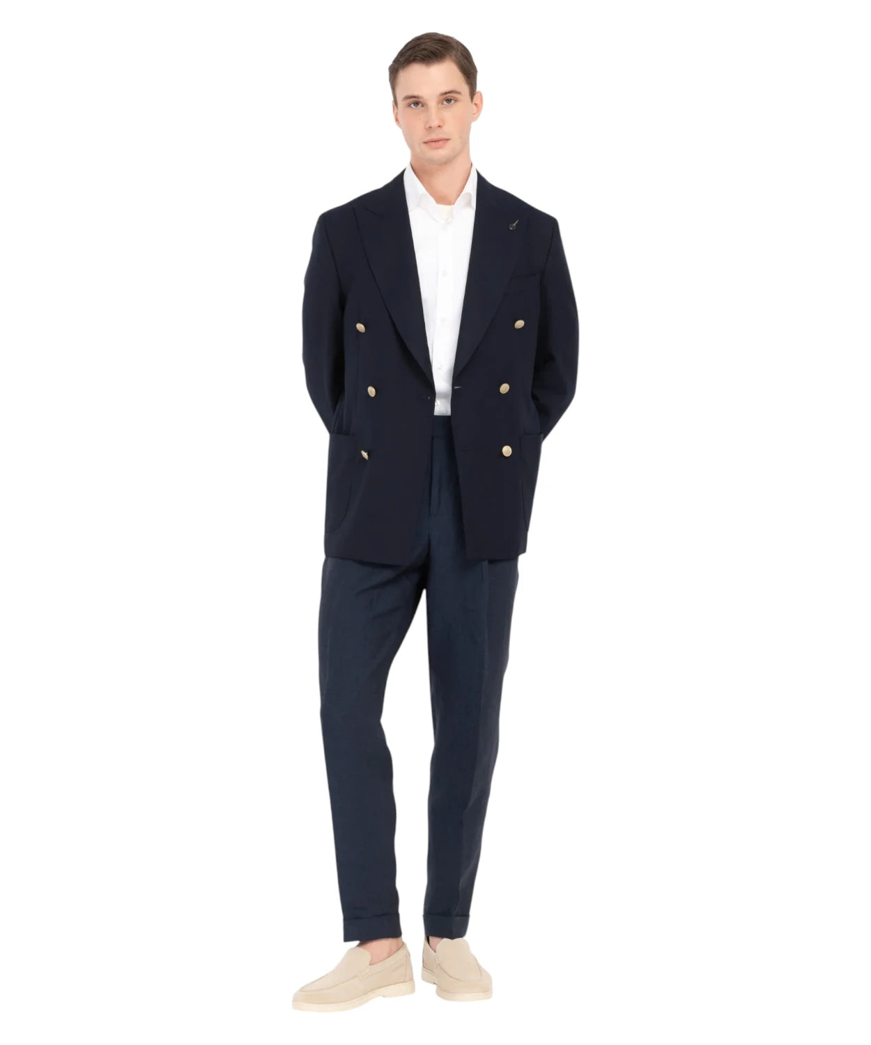 Men's double-breasted jacket in Super 110’s virgin wool