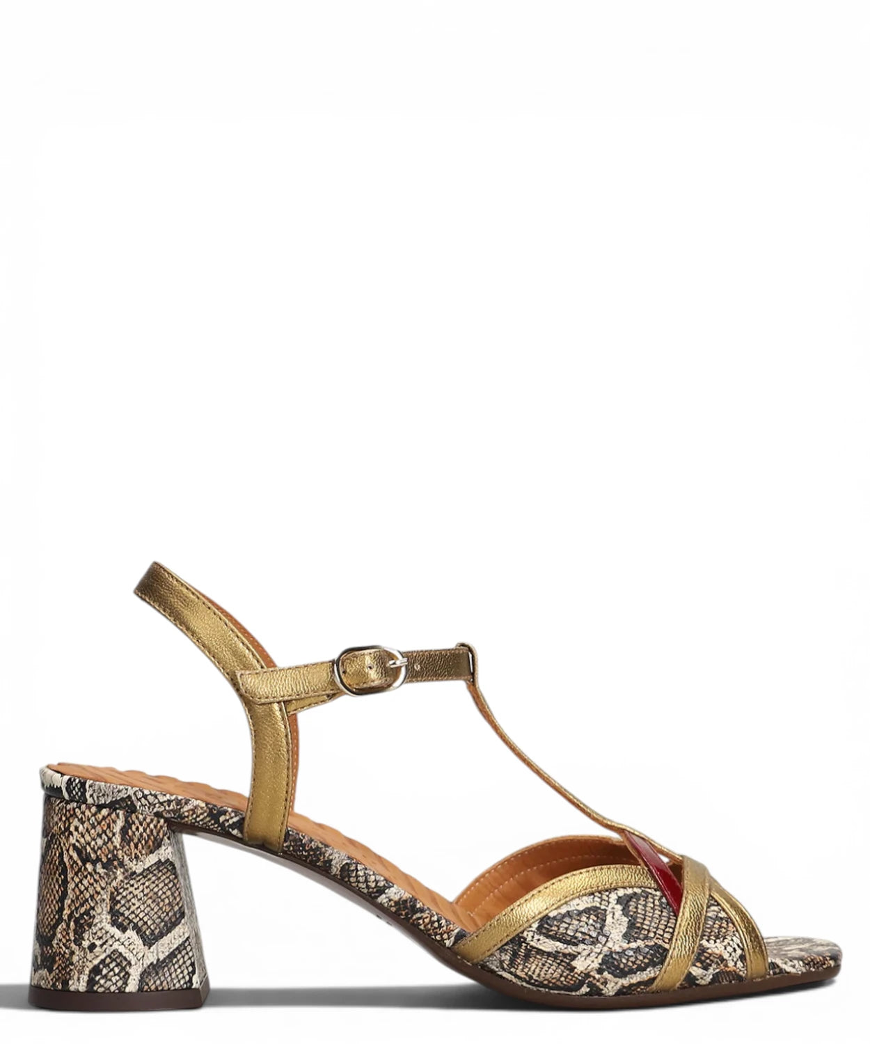 Chie Mihara Bronze Sandals with Python Print