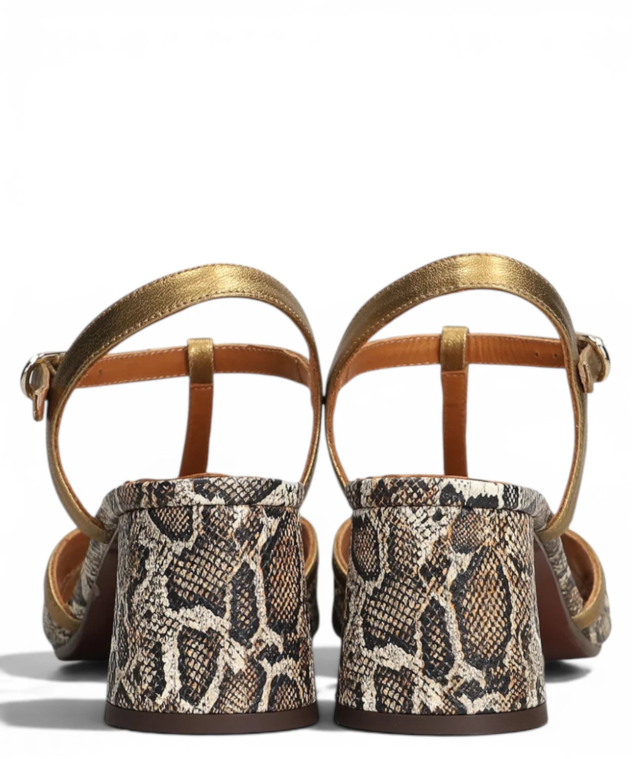 Chie Mihara Bronze Sandals with Python Print
