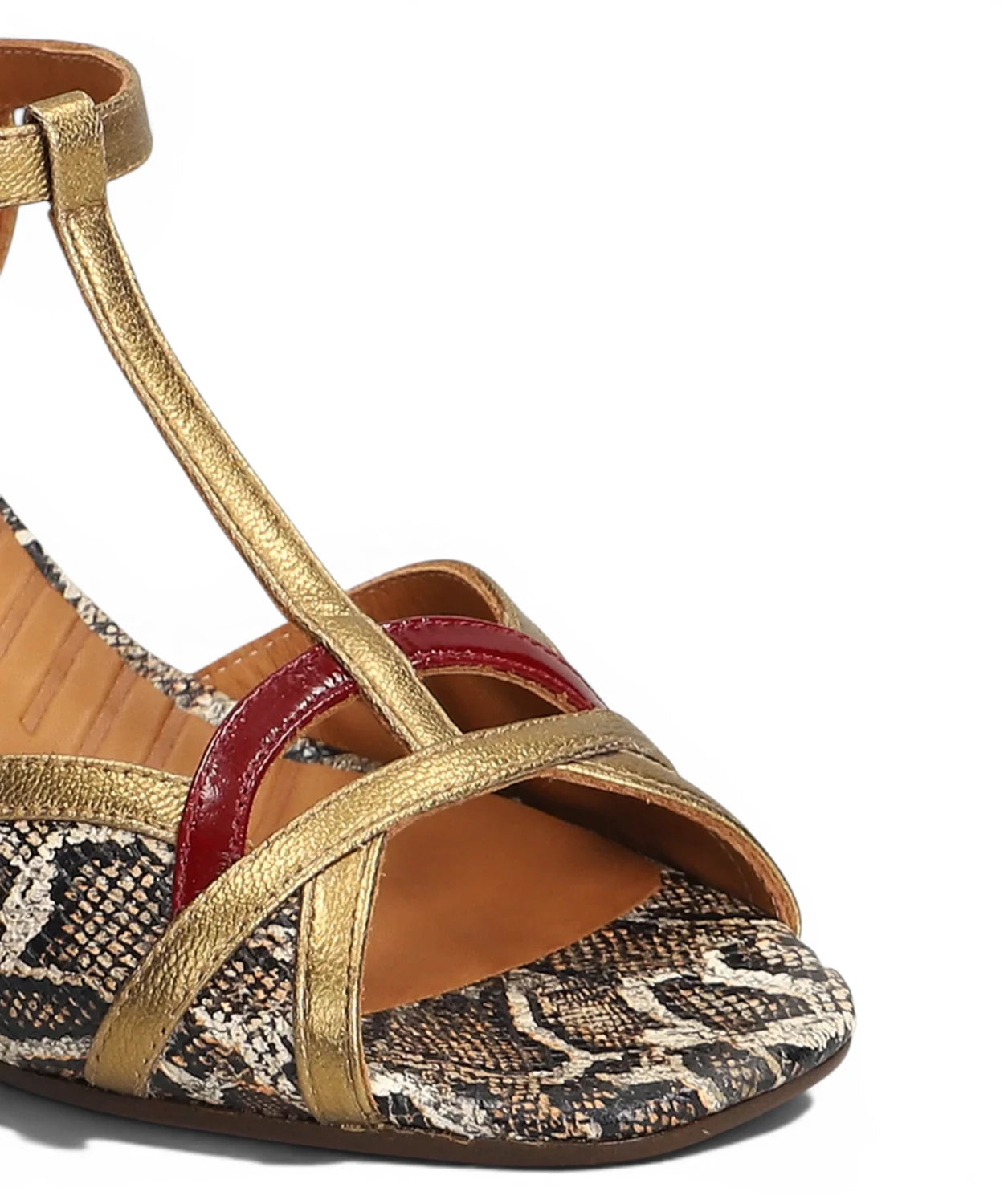 Chie Mihara Bronze Sandals with Python Print