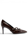 Shiny Brown Leather Decollete Pumps