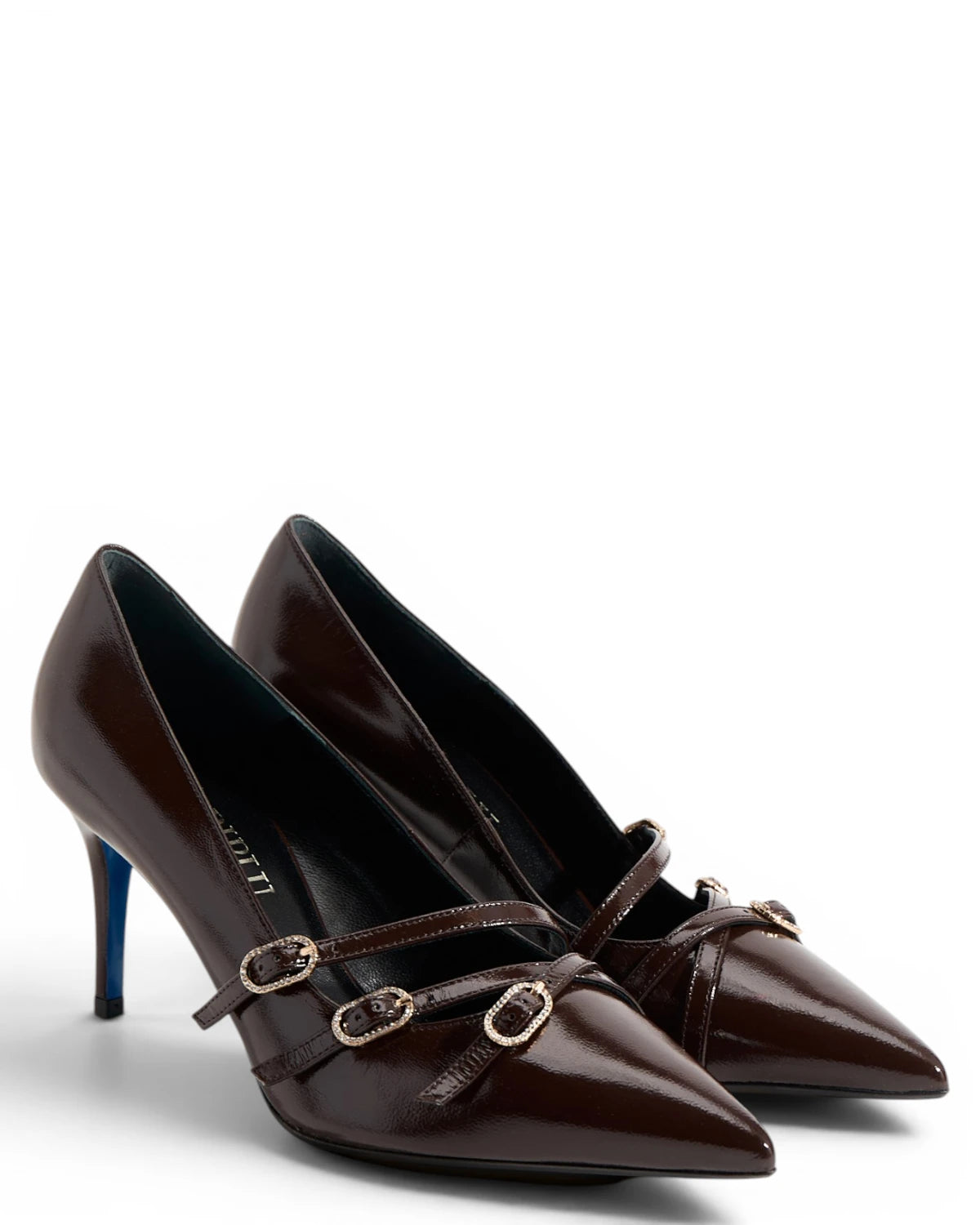Shiny Brown Leather Decollete Pumps