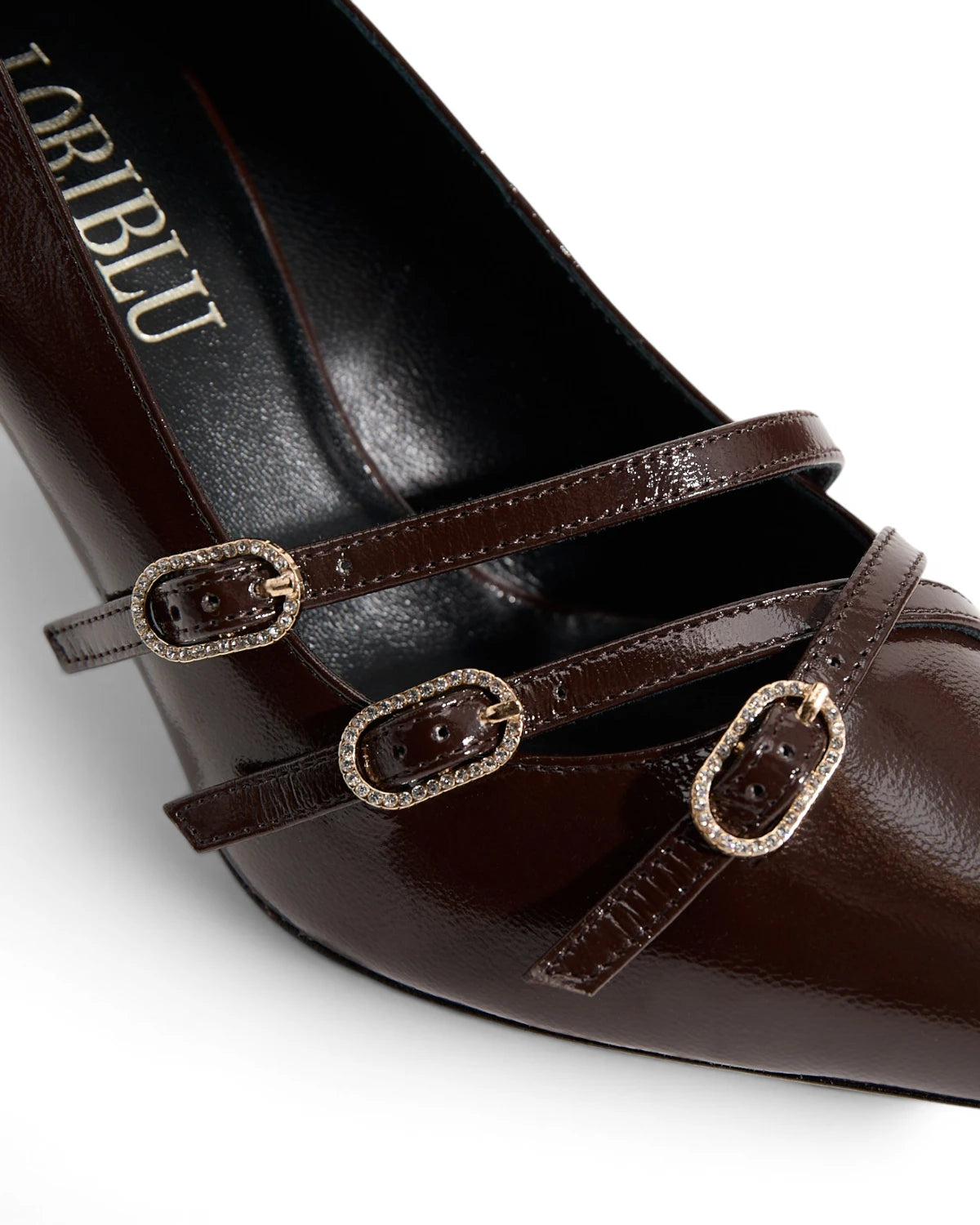 Shiny Brown Leather Decollete Pumps