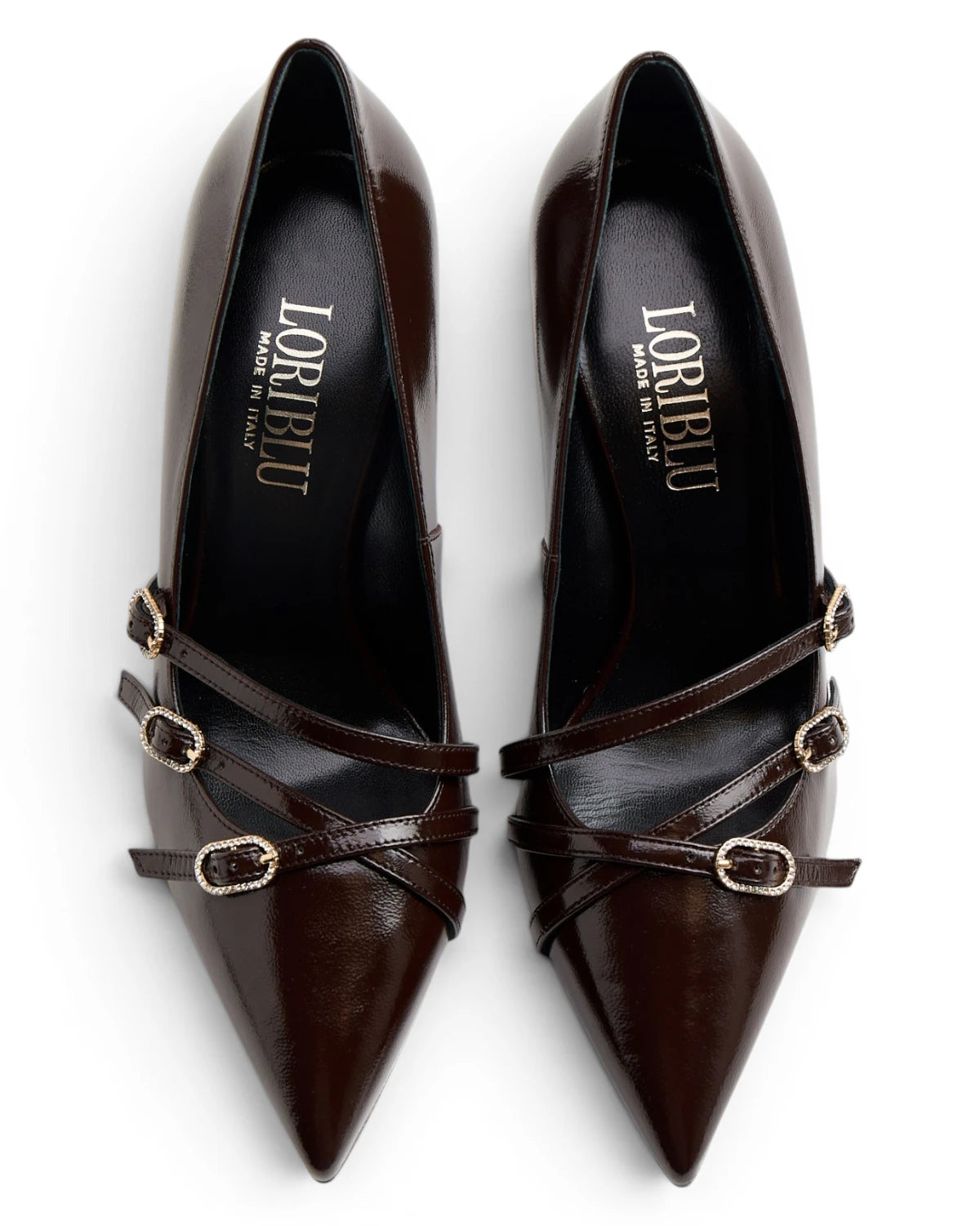 Shiny Brown Leather Decollete Pumps