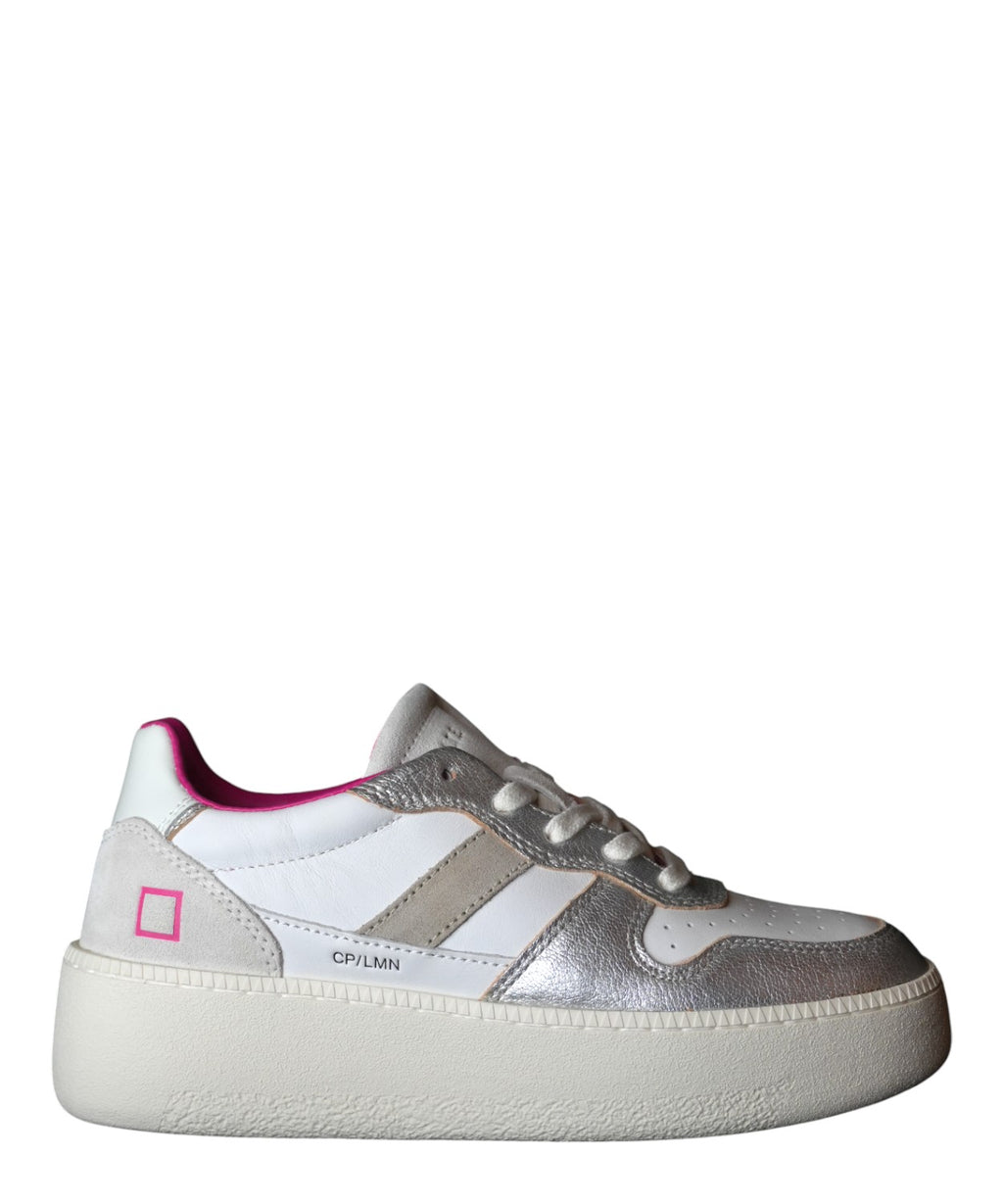D.A.T.E. Court Platform Laminated Silver Sneakers