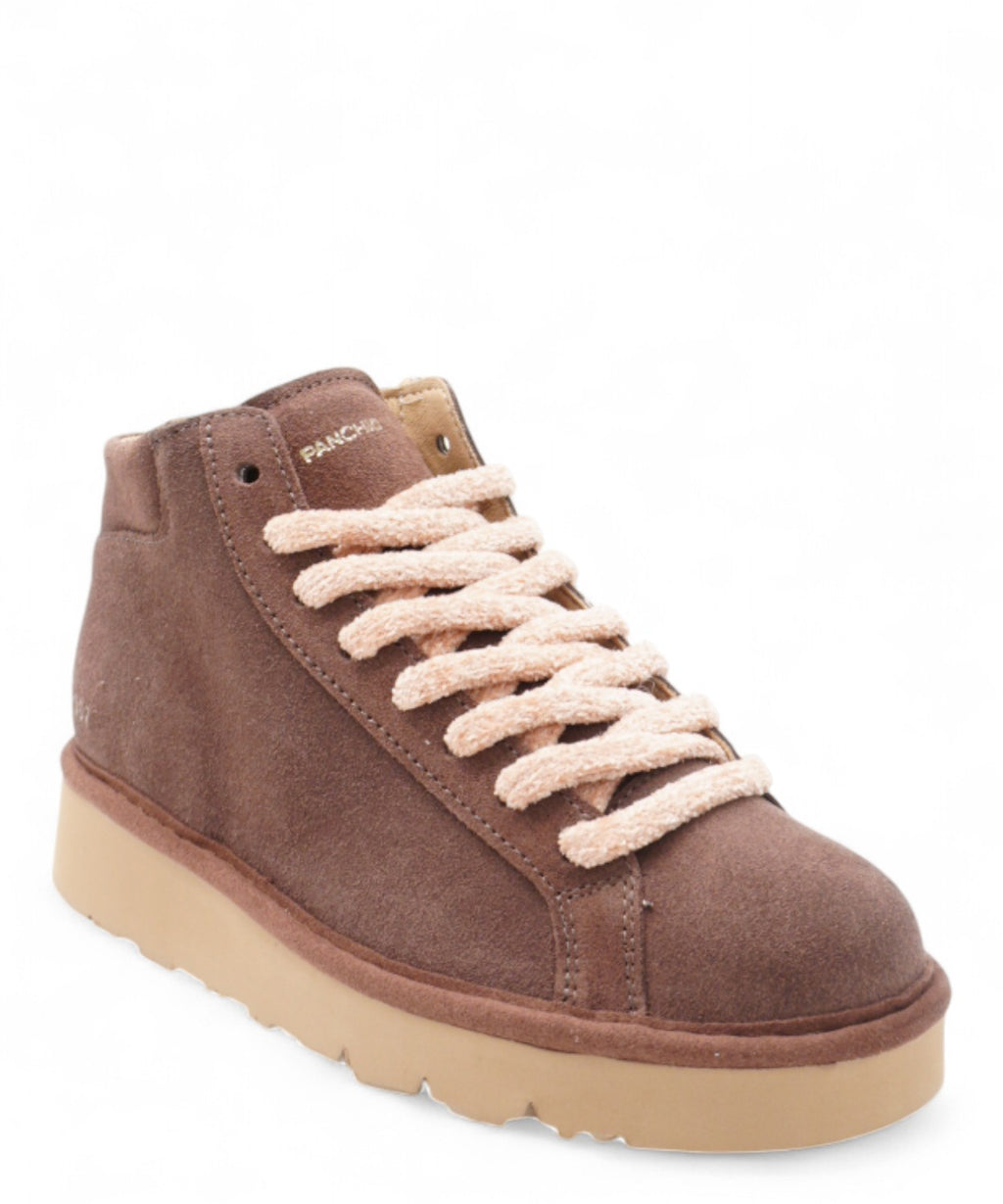 Polacchino P007 en ante con cordones de chenilla rosa cipria