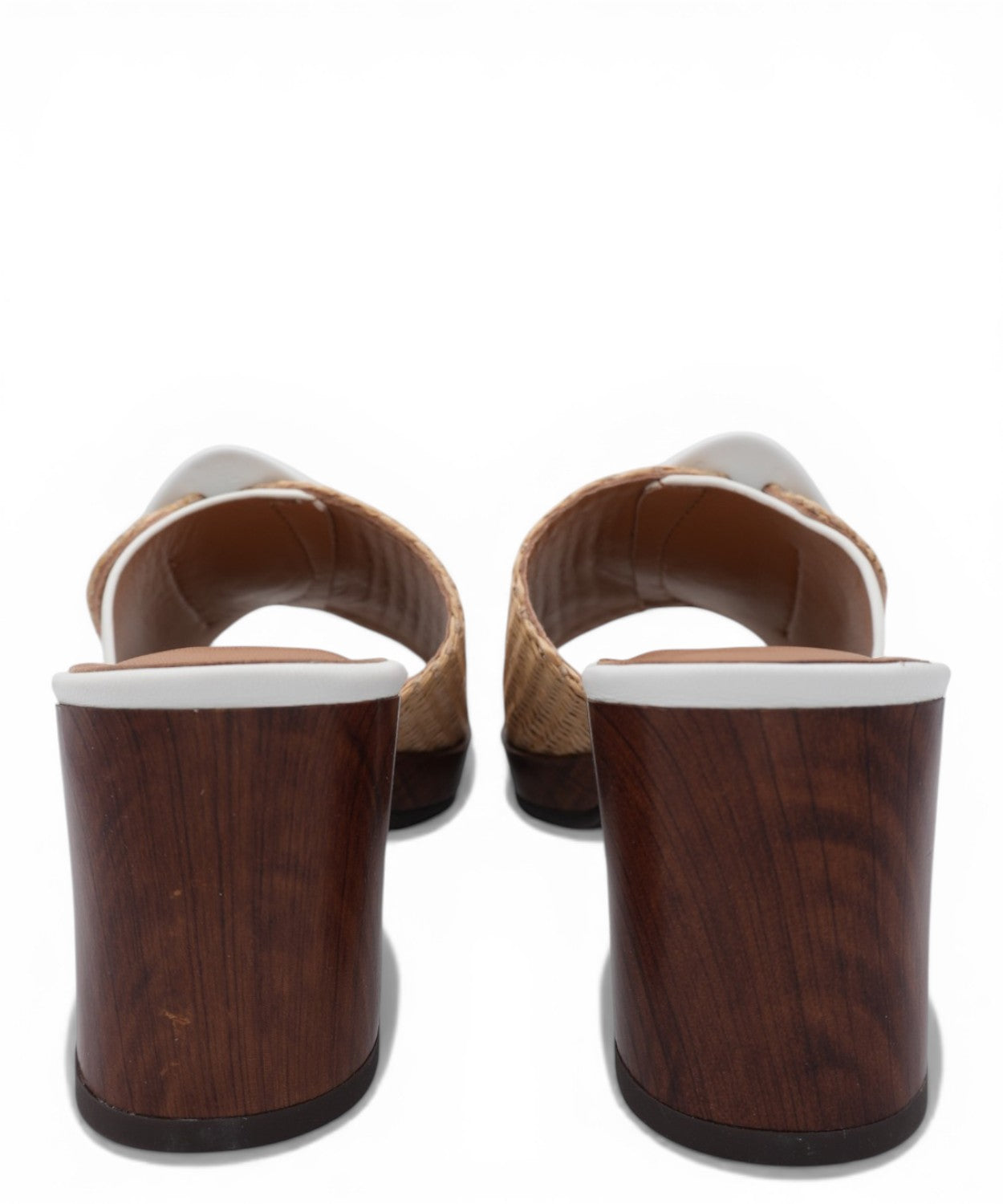 Women's wooden heel mules by Noa Harmon with braided buckle