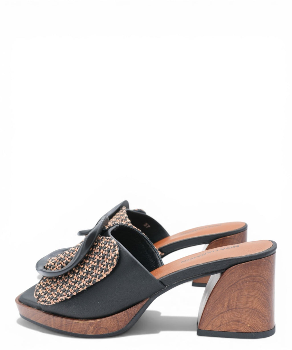ROSE Noa Harmon mules wooden heel woven buckle