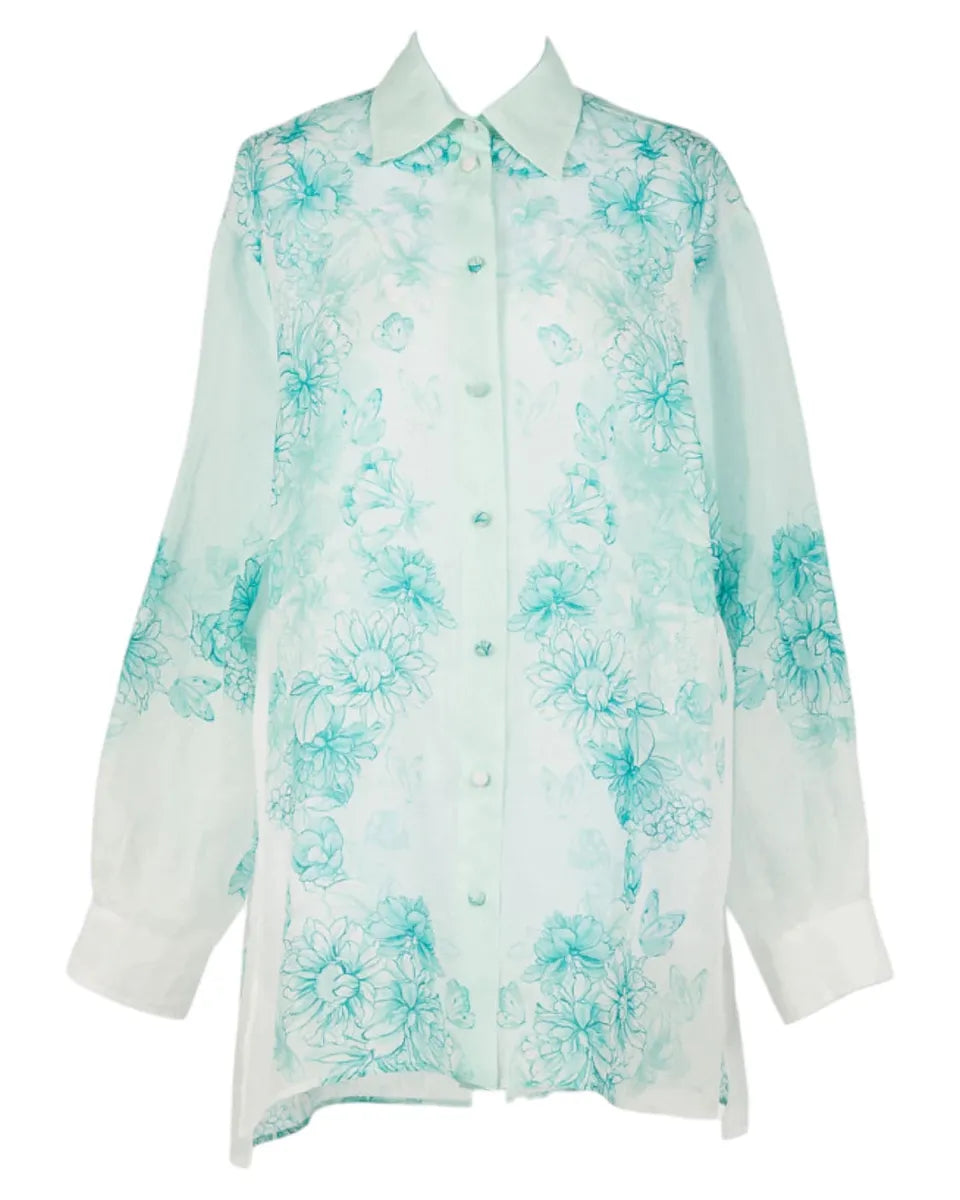 Camicia in seta turchese con stampa floreale-Twinset-Camicie-Vittorio Citro Boutique