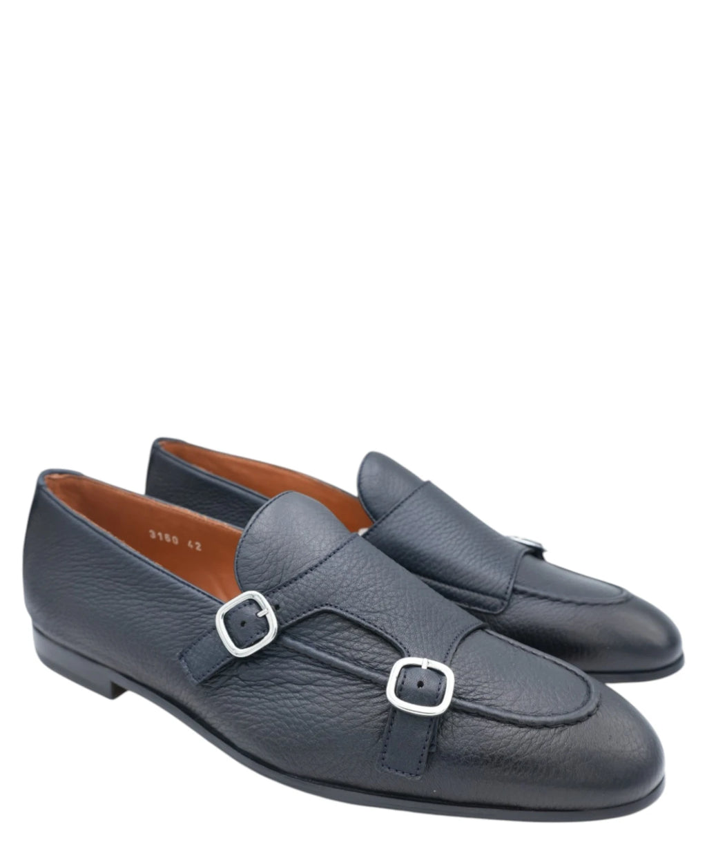 Doucal's men's double buckle loafer in blue leather