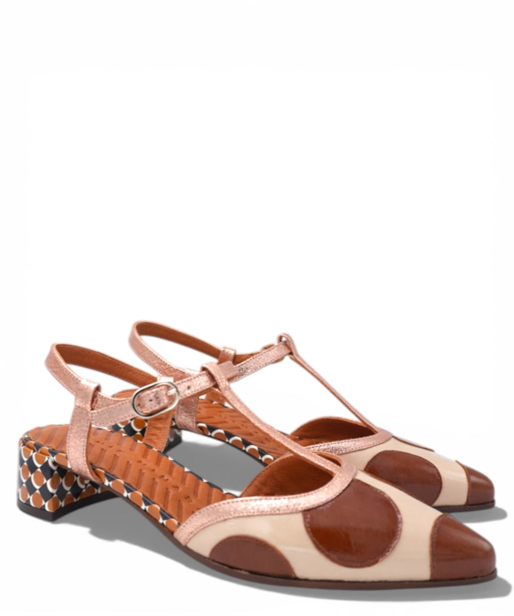 Women's Beige and Brown Low-Heel Sandals