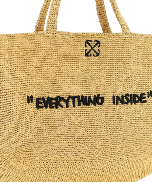 Bolso de playa Off-White Jitney en rafia trenzada con frase en relieve