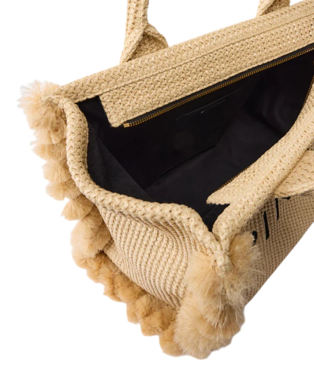 PINKO Beach shopper bag in woven raffia