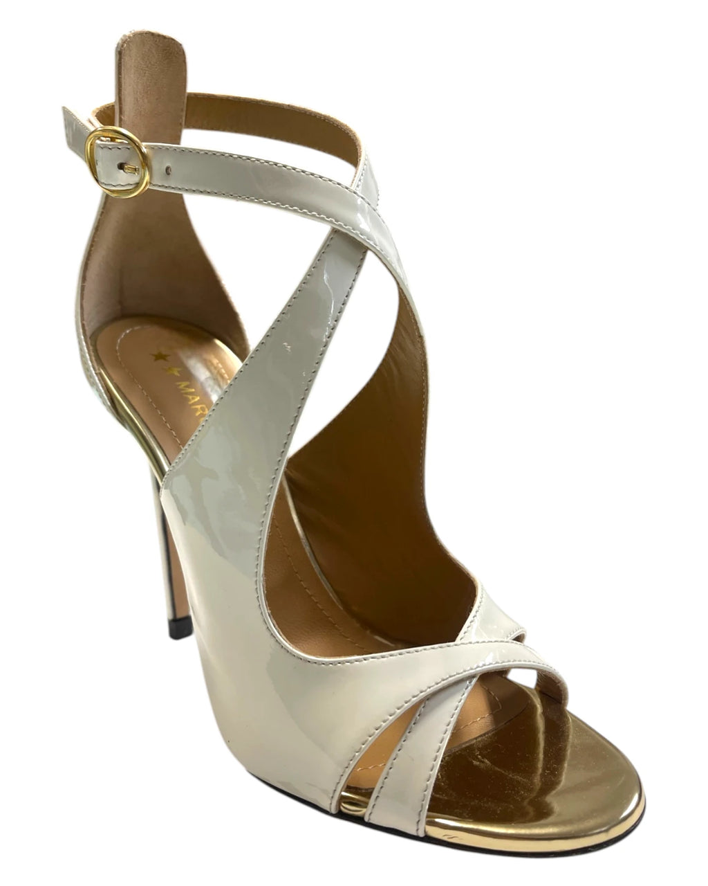 Women's White Patent Leather Stiletto Heel Sandals 11 cm
