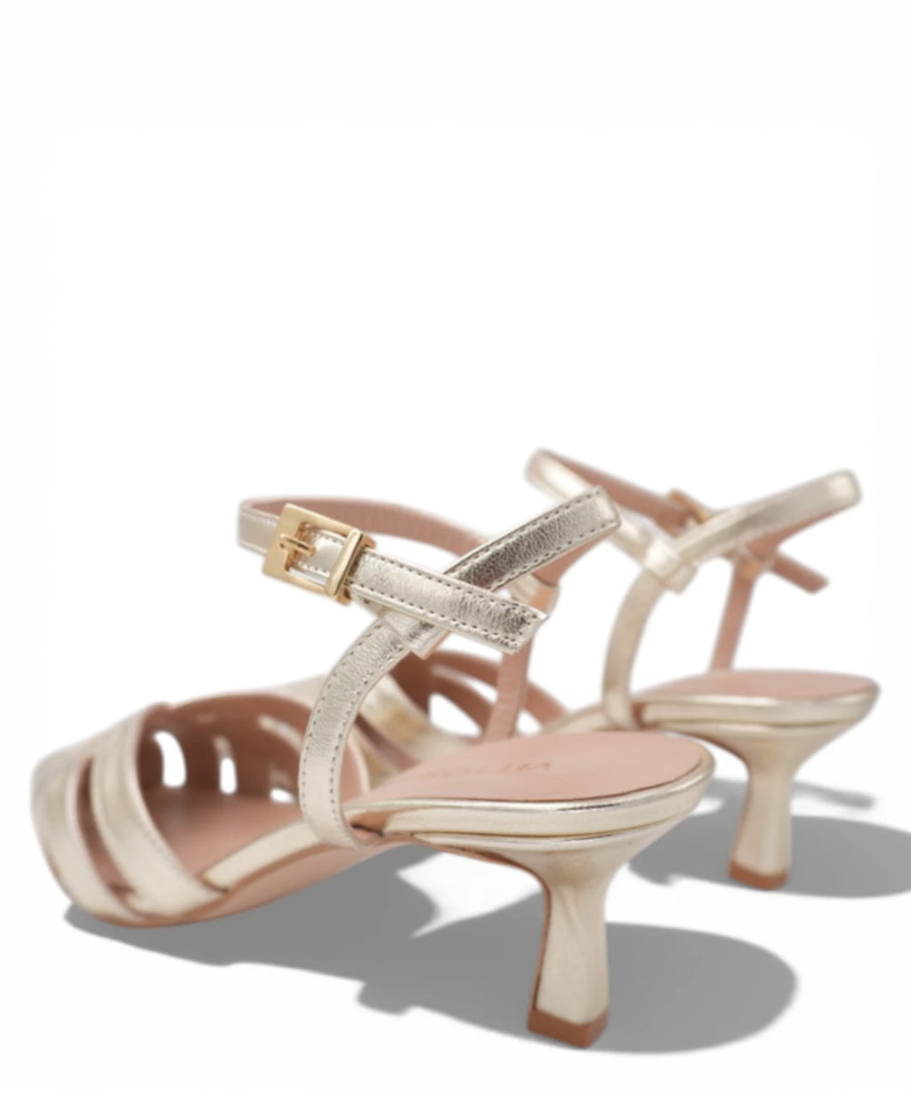 Women's Gold Sandals with Strap and Mid Heel