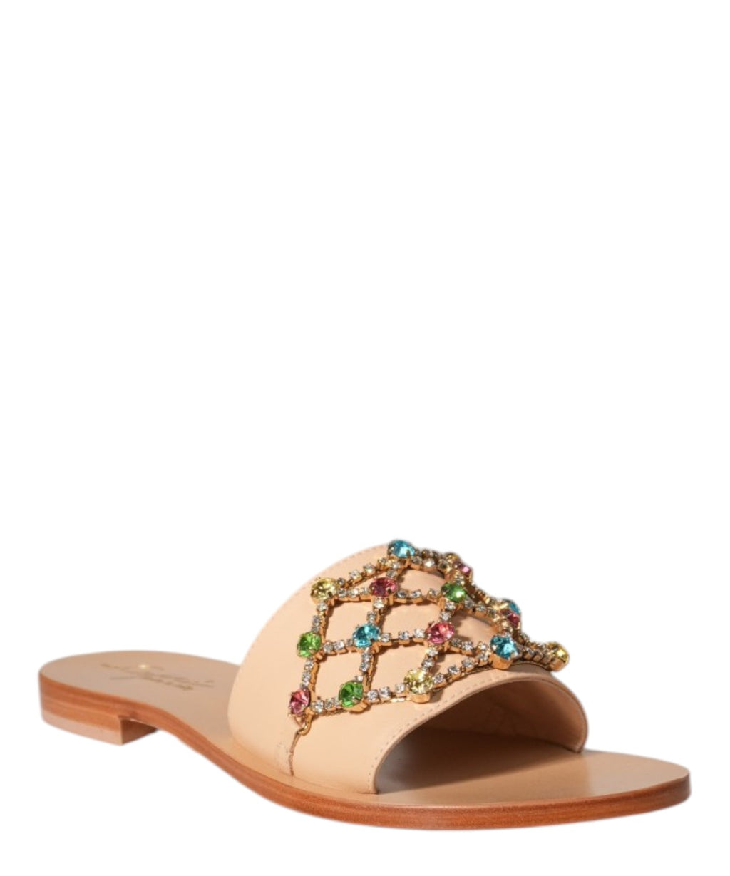 Suede Leather Slipper with Jewel Application