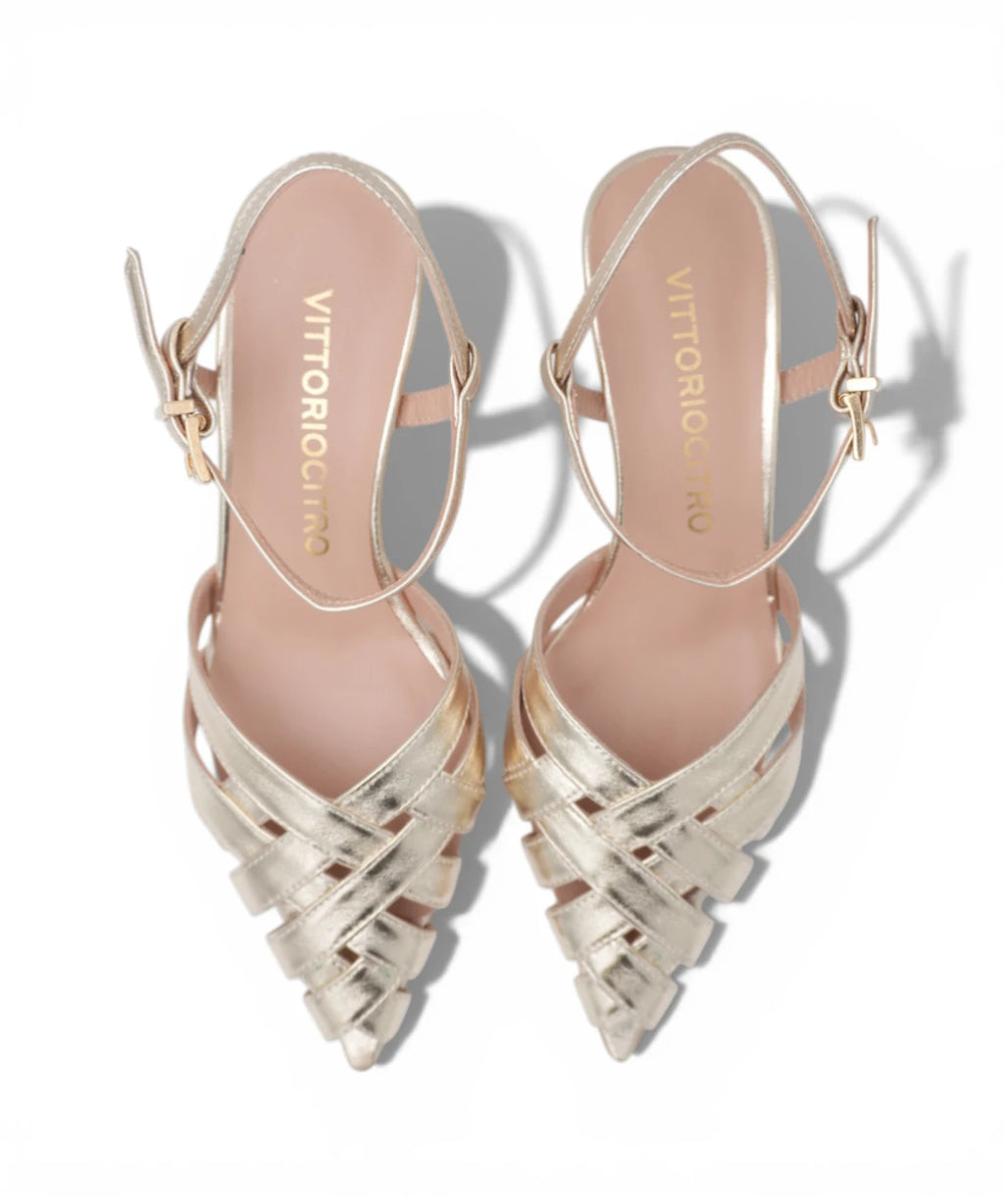 Women's Gold Sandals with Strap and Mid Heel