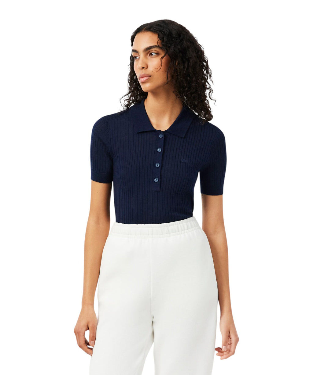 Lacoste Polo in 3D Ribbed Merino Wool