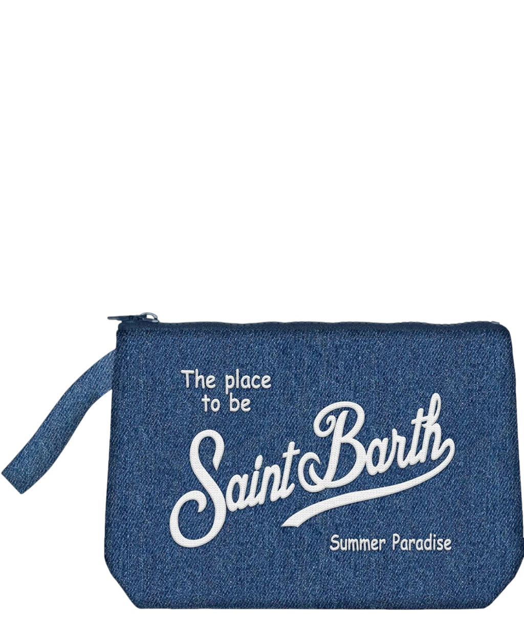 Aline MC2 Saint Barth Denim Pouch with Logo
