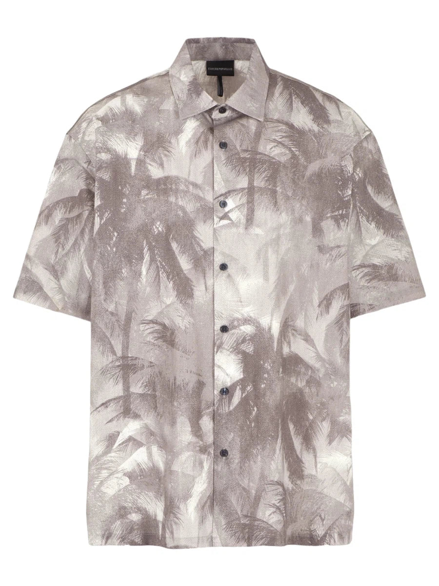 Camicia Oversize in Misto Lyocell con Stampa Palme-Emporio Armani-Camicie-Vittorio Citro Boutique