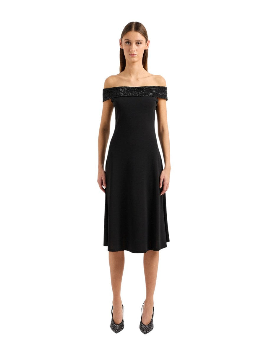 Abito in jersey stretch di viscosa con scollo rivestito di strass-Emporio Armani-Abiti-Vittorio Citro Boutique