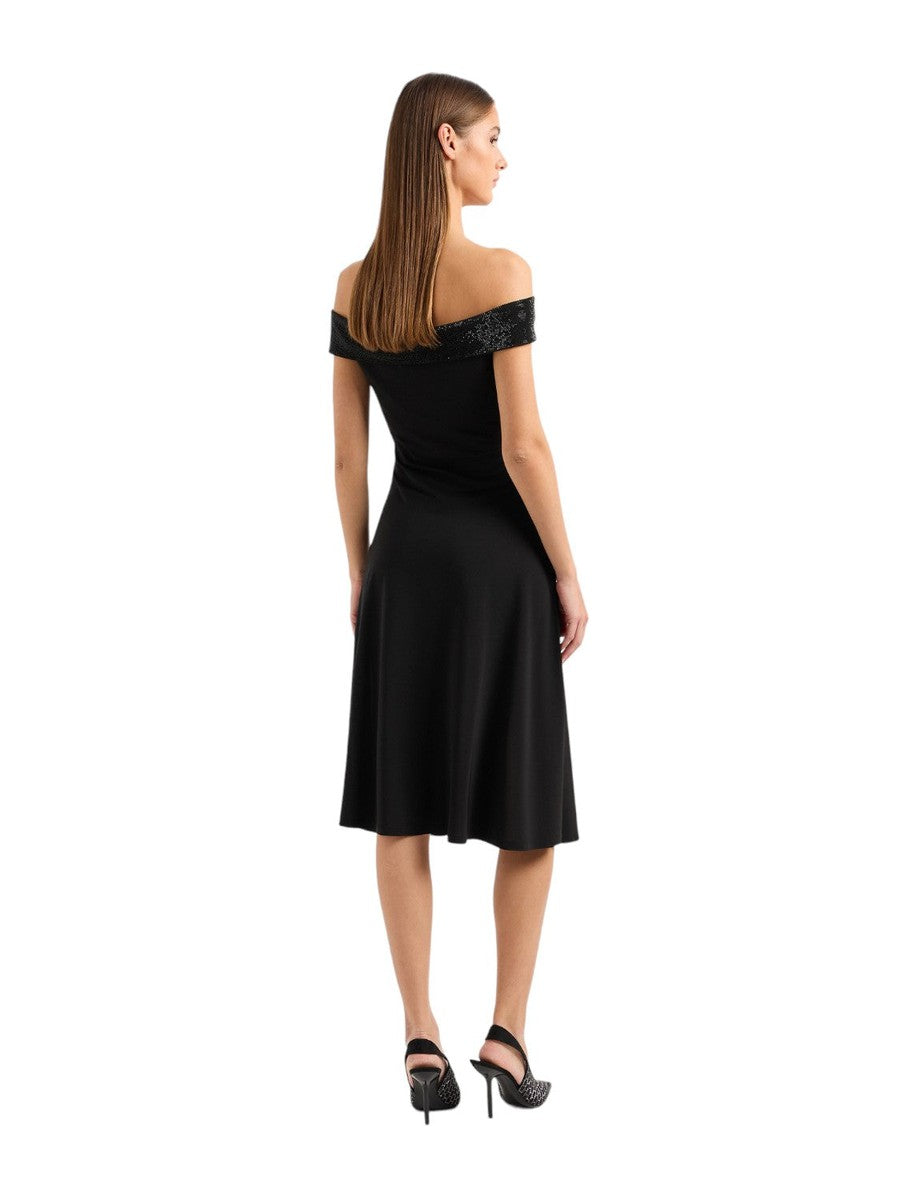 Abito in jersey stretch di viscosa con scollo rivestito di strass-Emporio Armani-Abiti-Vittorio Citro Boutique