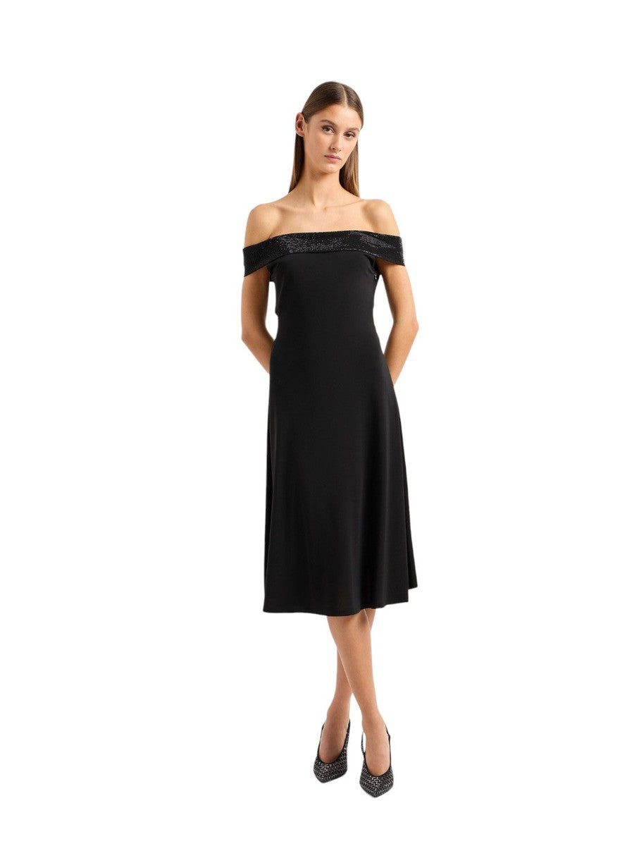 Abito in jersey stretch di viscosa con scollo rivestito di strass-Emporio Armani-Abiti-Vittorio Citro Boutique