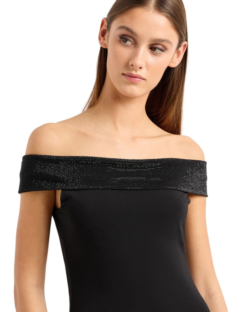Abito in jersey stretch di viscosa con scollo rivestito di strass-Emporio Armani-Abiti-Vittorio Citro Boutique