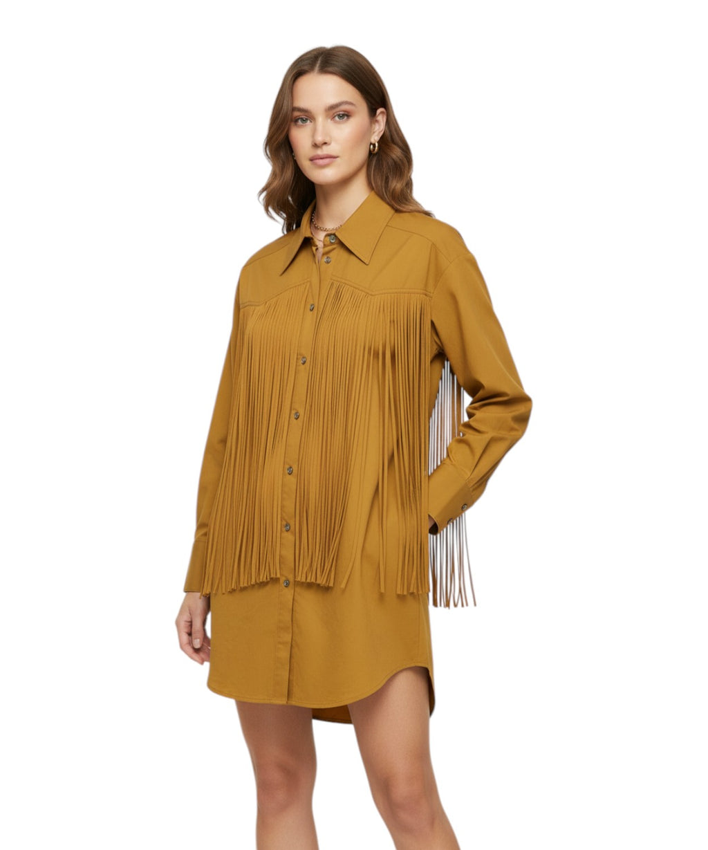 Pinko Alife Cotton Dress with Fringes