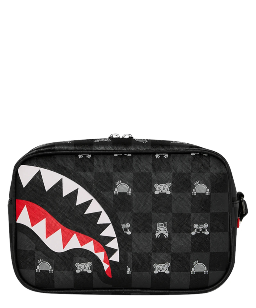Sprayground Gray Peeking Character Check Toaletní taška Brick Beauty Case
