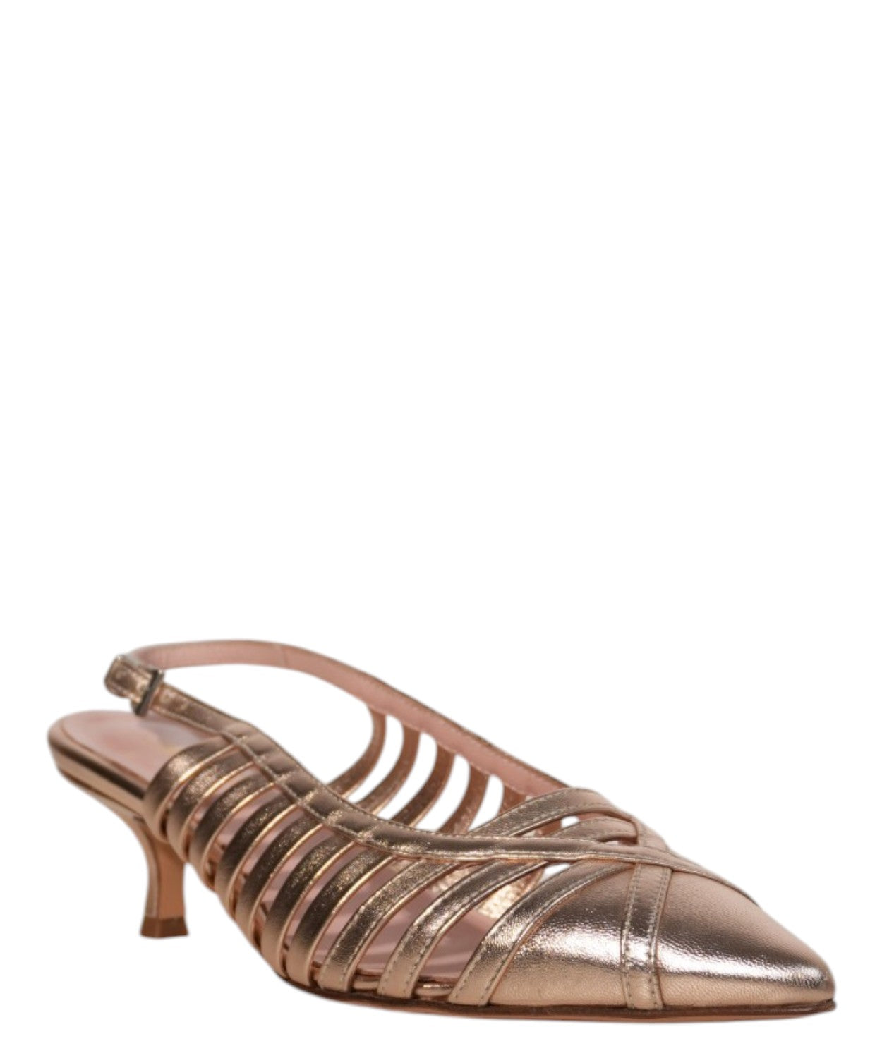 Elegant Women's Slingbacks in Laminated Leather with Weaving Detail